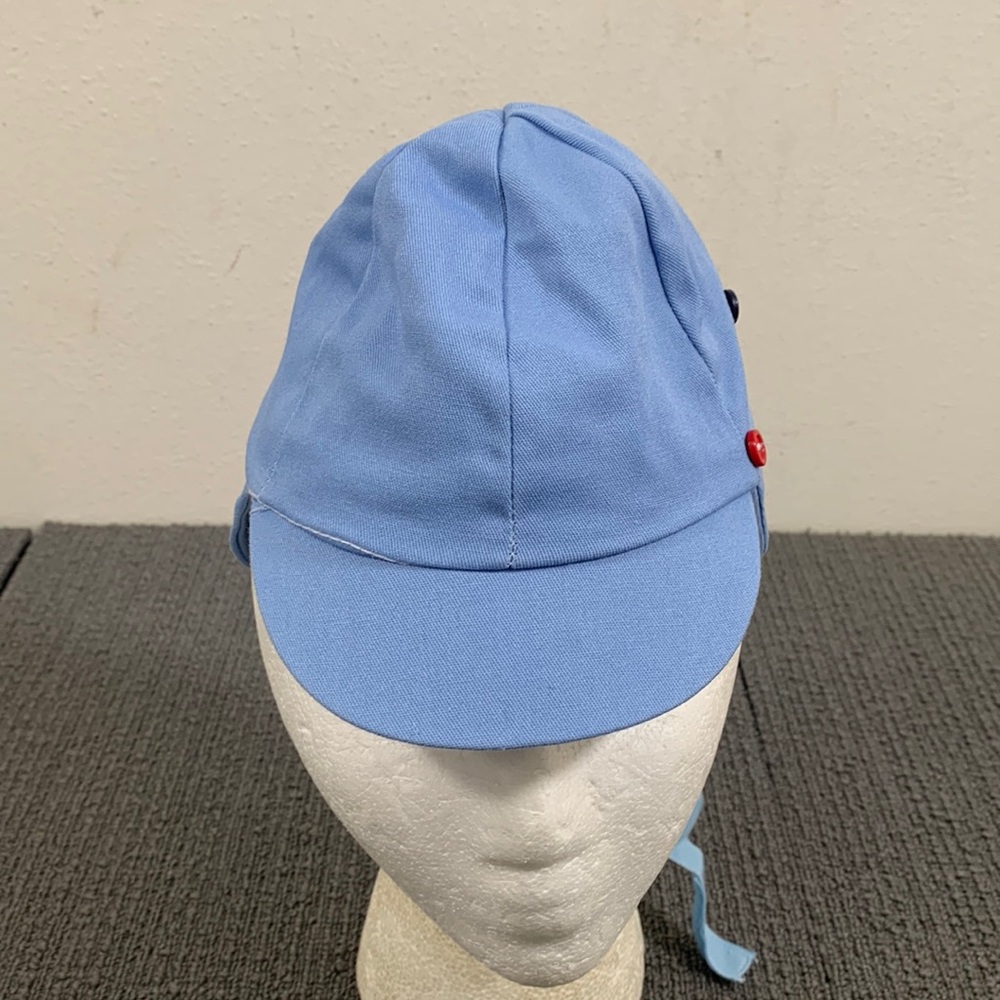 Meijer Hat Cap Baby Infant Toddler Unisex Blue Button Neck Ear Flap Chin Strap